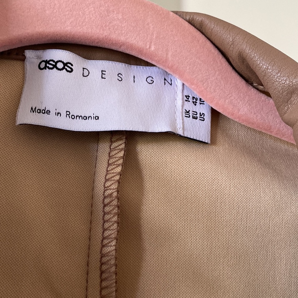 ASOS DESIGN SET jersey leather-look sweatpants and jacket in tan US 10 - Picture 11 of 11